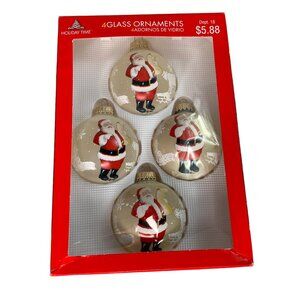 Set Of 4 Vintage Santa Claus Christmas Ornaments Painted Glass Balls Decor